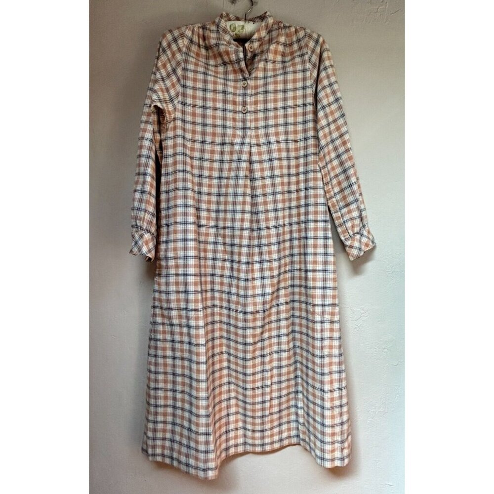 Aunt Abigail's Attic Plaid Brown Vintage Midi Shirt Dress Long Sleeve Casual